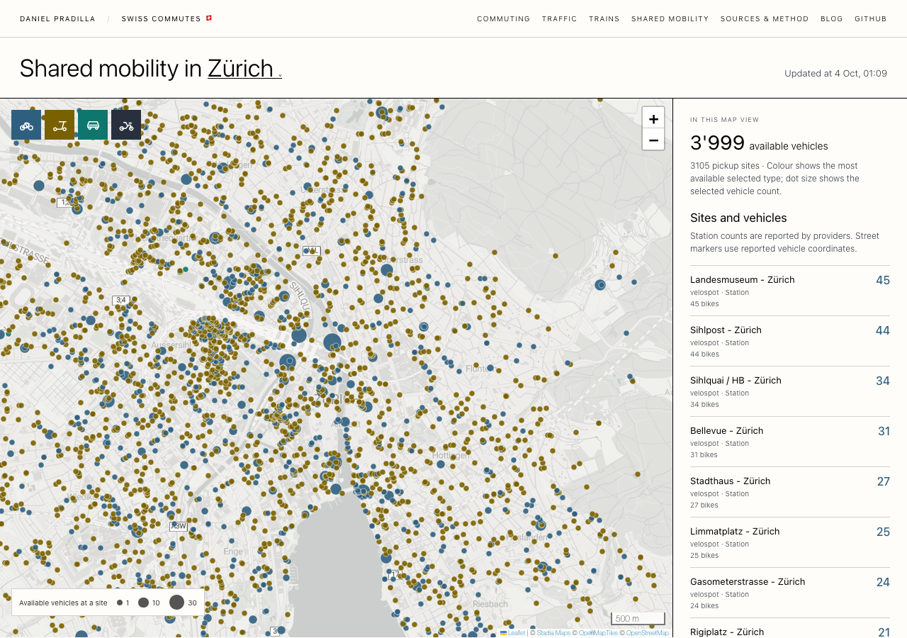 Shared mobility in Zürich, Sunday 4 October at 01:09